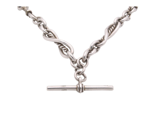 Antique Silver Fancy Twisted Trombone Link Watch Chain, 81g