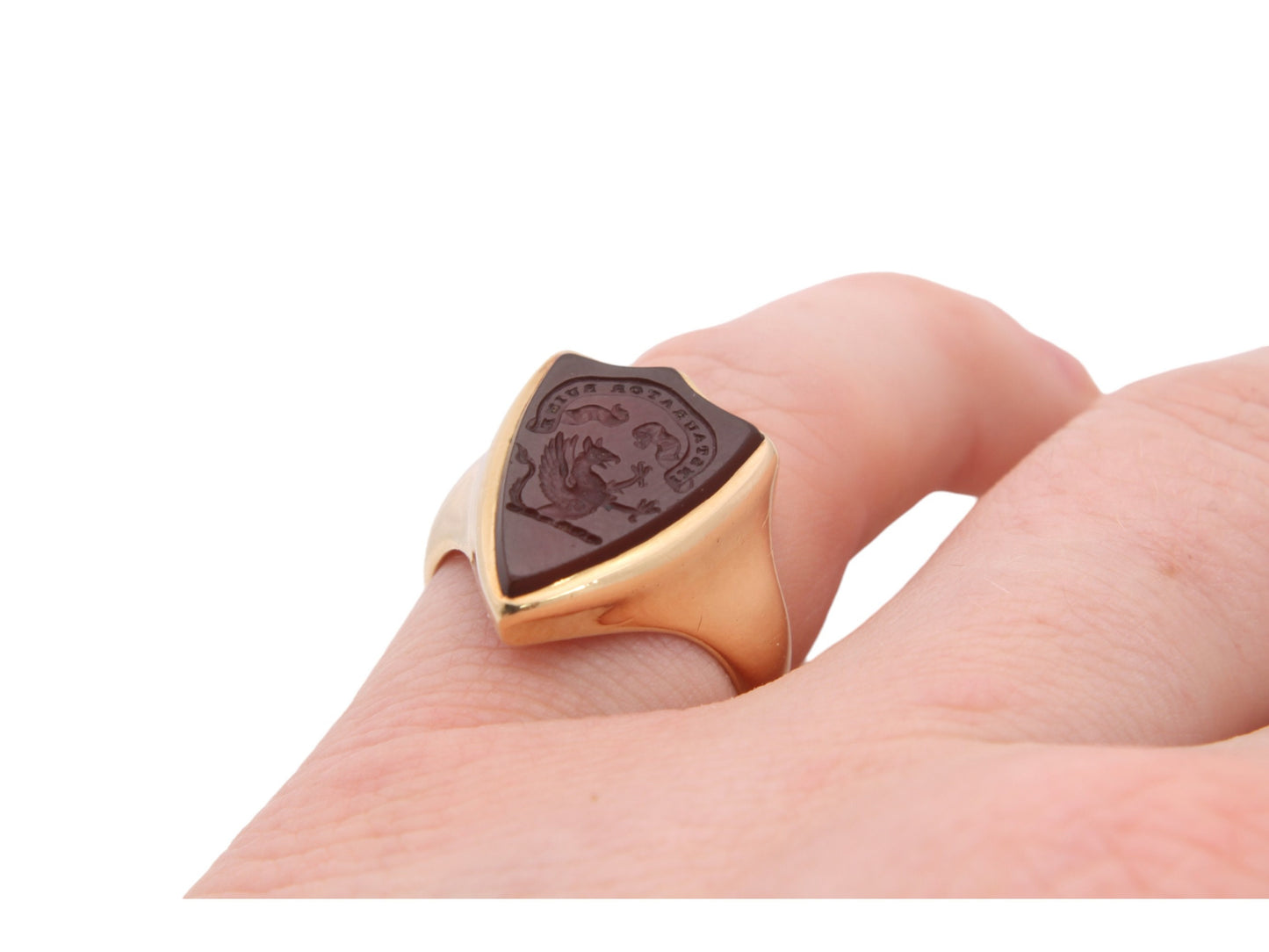 Antique 18ct Gold Carnelian Intaglio Shield Griffin Signet Ring