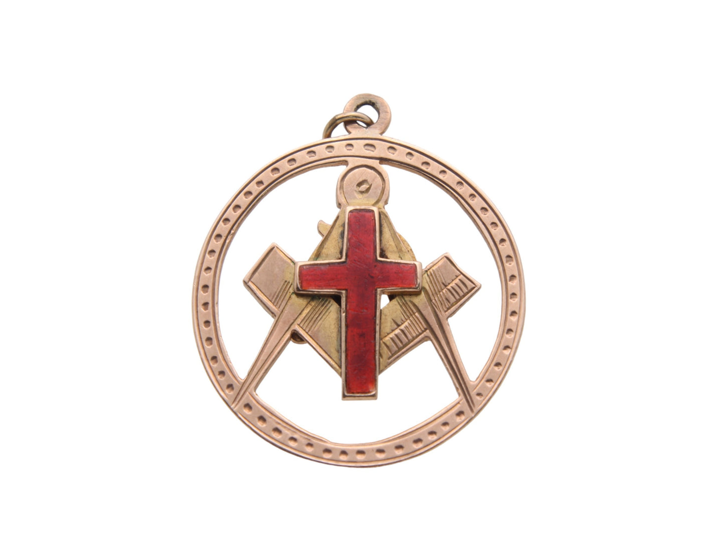 Antique 9ct Gold Masonic Pendant With Red Enamel Cross