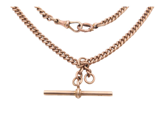Antique 9ct Rose Gold Double Albert Watch Chain Necklace, 14.75"