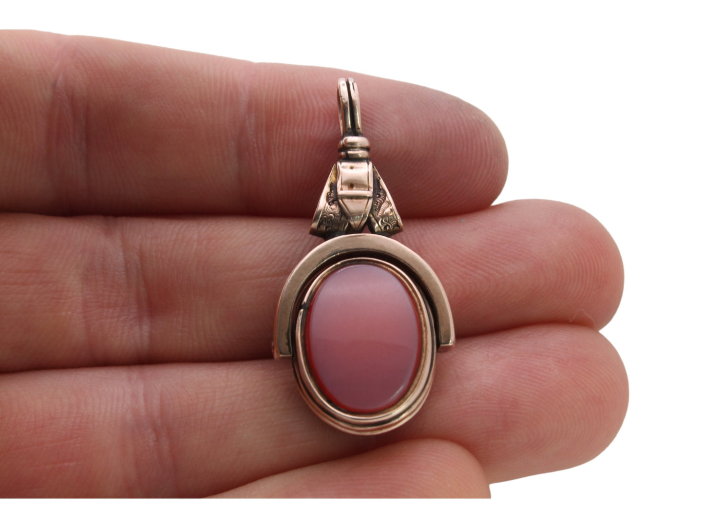 Antique 10ct Gold Bloodstone & Lilac Carnelian Buckle Spinner Pendant