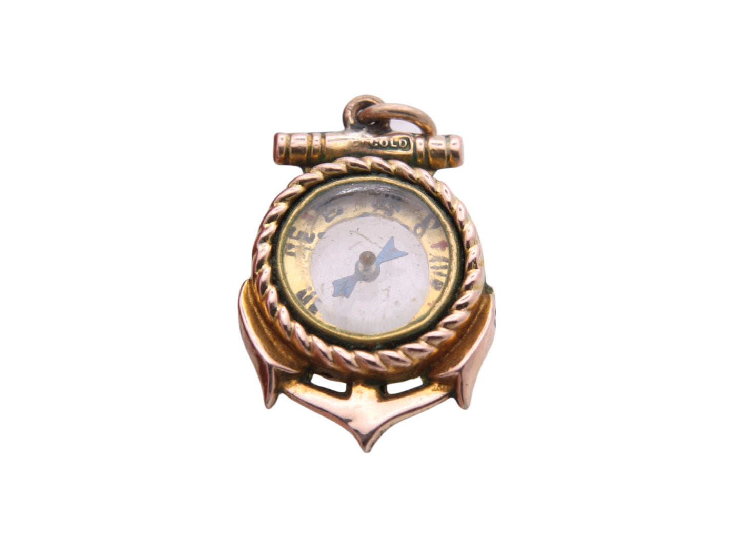 Antique 9ct Gold Ships Anchor Compass Pendant