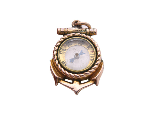 Antique 9ct Gold Ships Anchor Compass Pendant