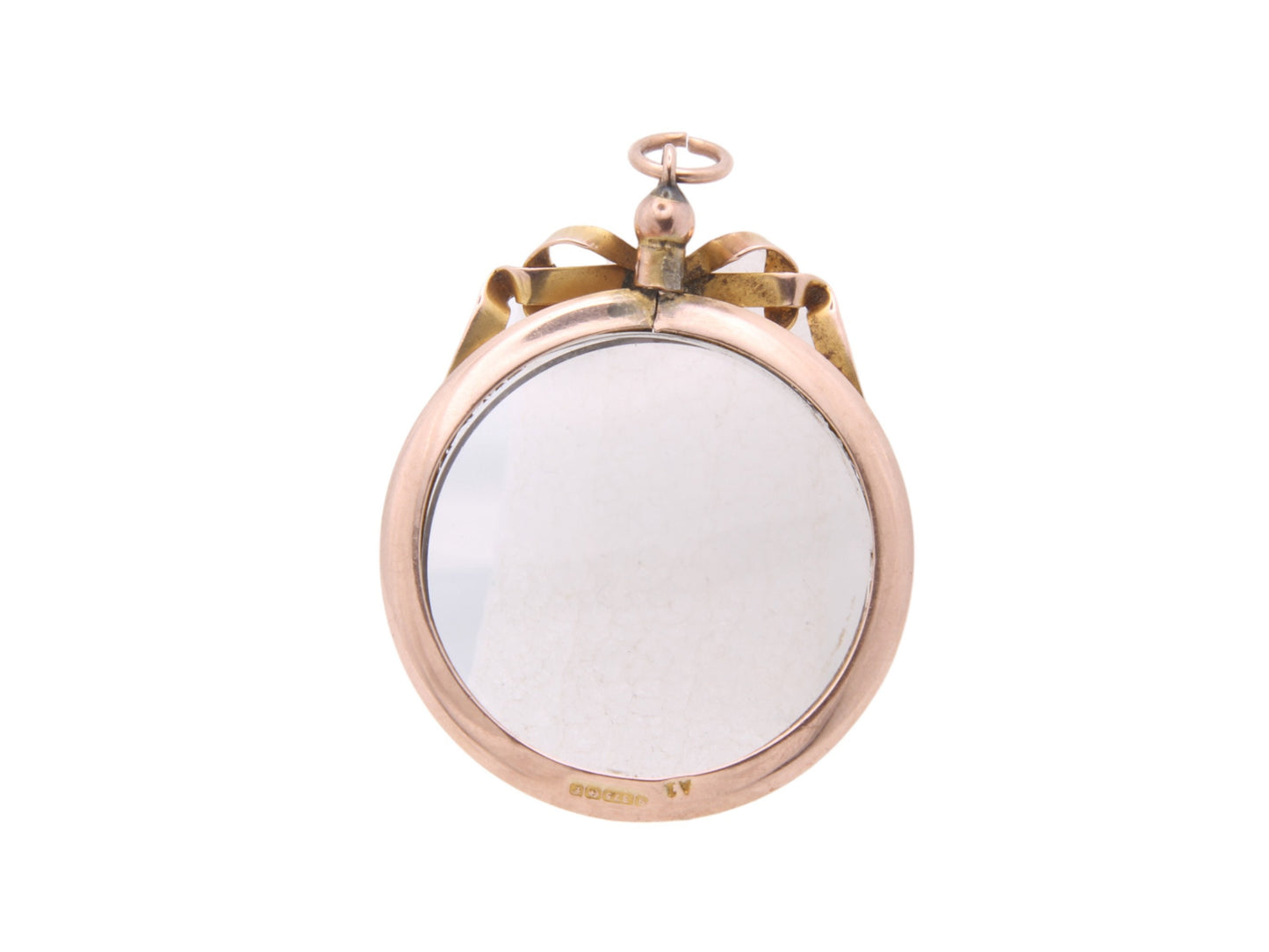 Antique 9ct Gold Ribbon Bow Glass Pendant Locket