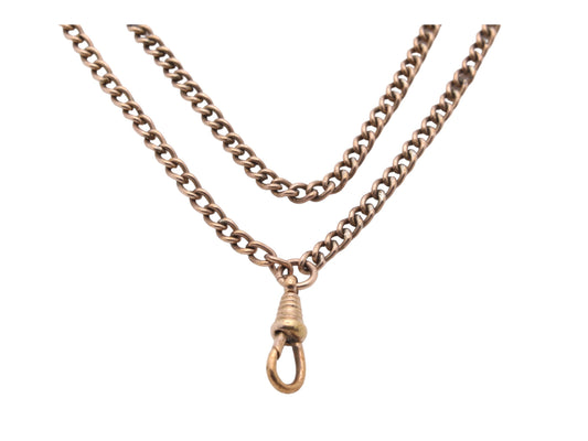 Antique Victorian 9ct Rolled Rose Gold Long Guard Necklace 53"