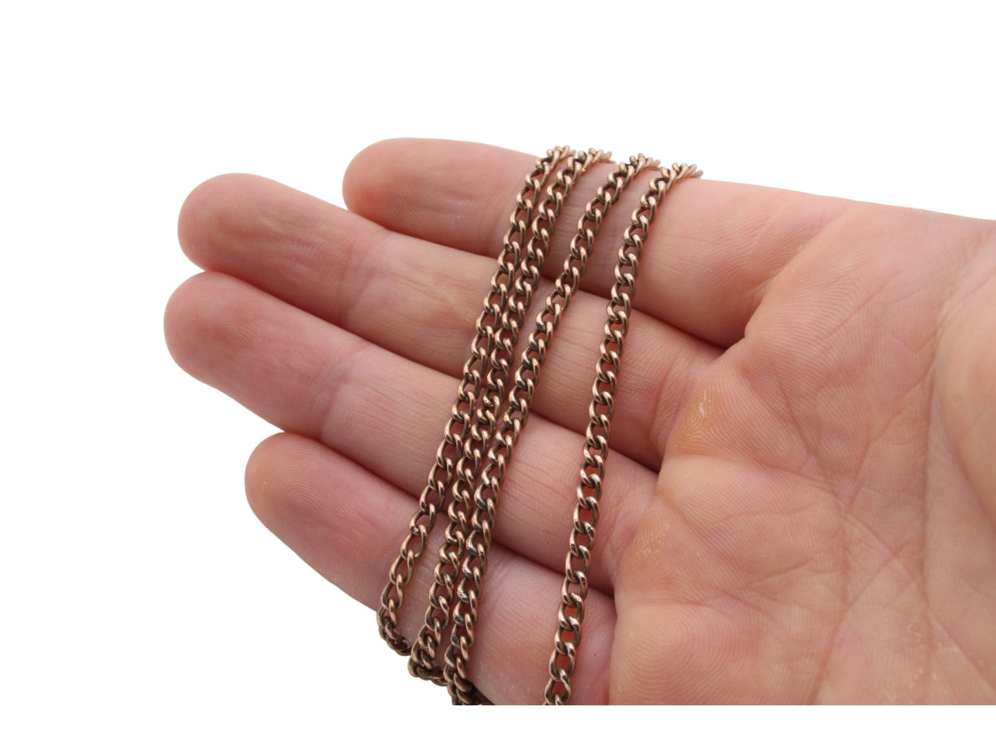 Antique Victorian 9ct Rolled Rose Gold Long Guard Necklace 53"