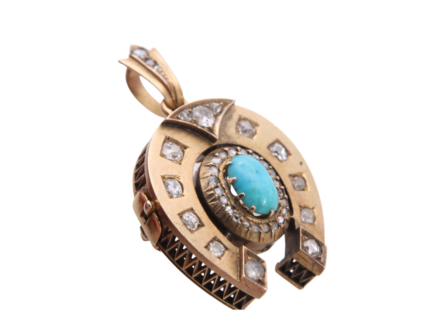 Antique 15ct Gold Horseshoe Rose Cut Diamond Pendant Brooch, 0.5ct