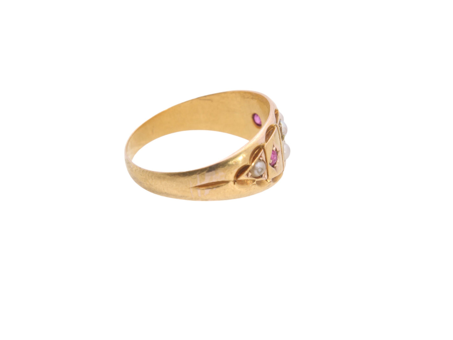 Antique Victorian 15ct Gold Ruby & Pearl Ring