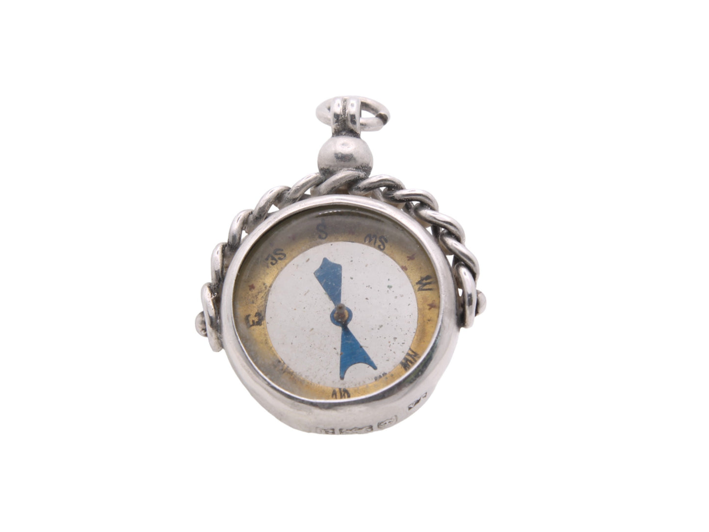 Antique Sterling Silver Compass Pendant Fob