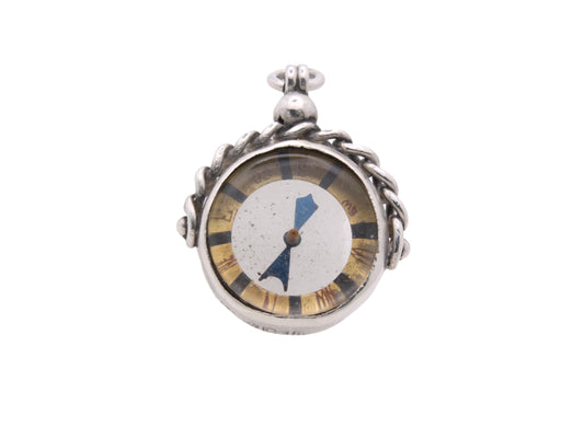 Antique Sterling Silver Compass Pendant Fob