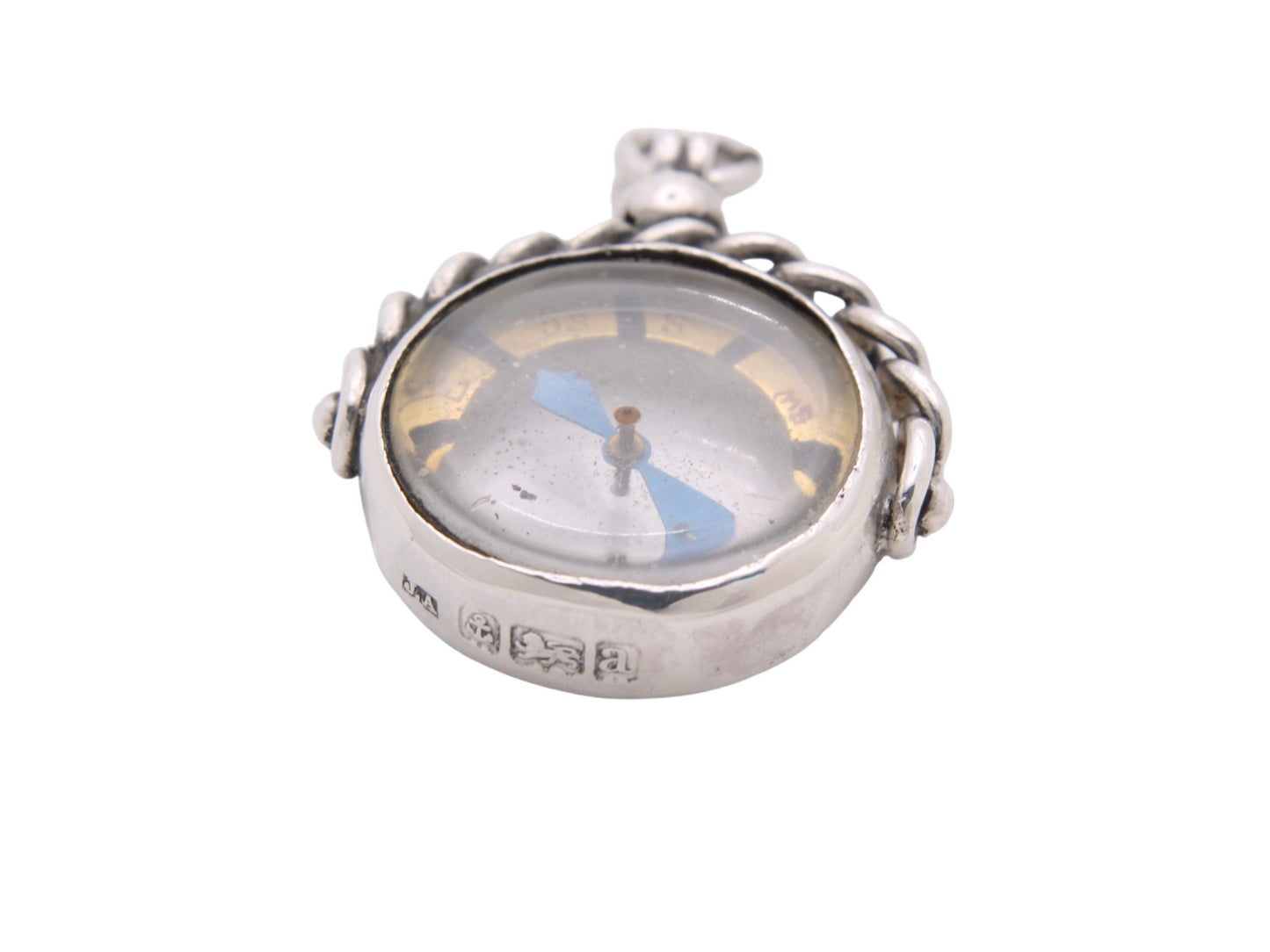 Antique Sterling Silver Compass Pendant Fob