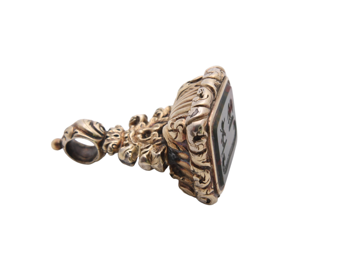 Antique 9ct Gold Intaglio Falcon Crest "Steadiness is the foundation of the virtues" Seal Pendant