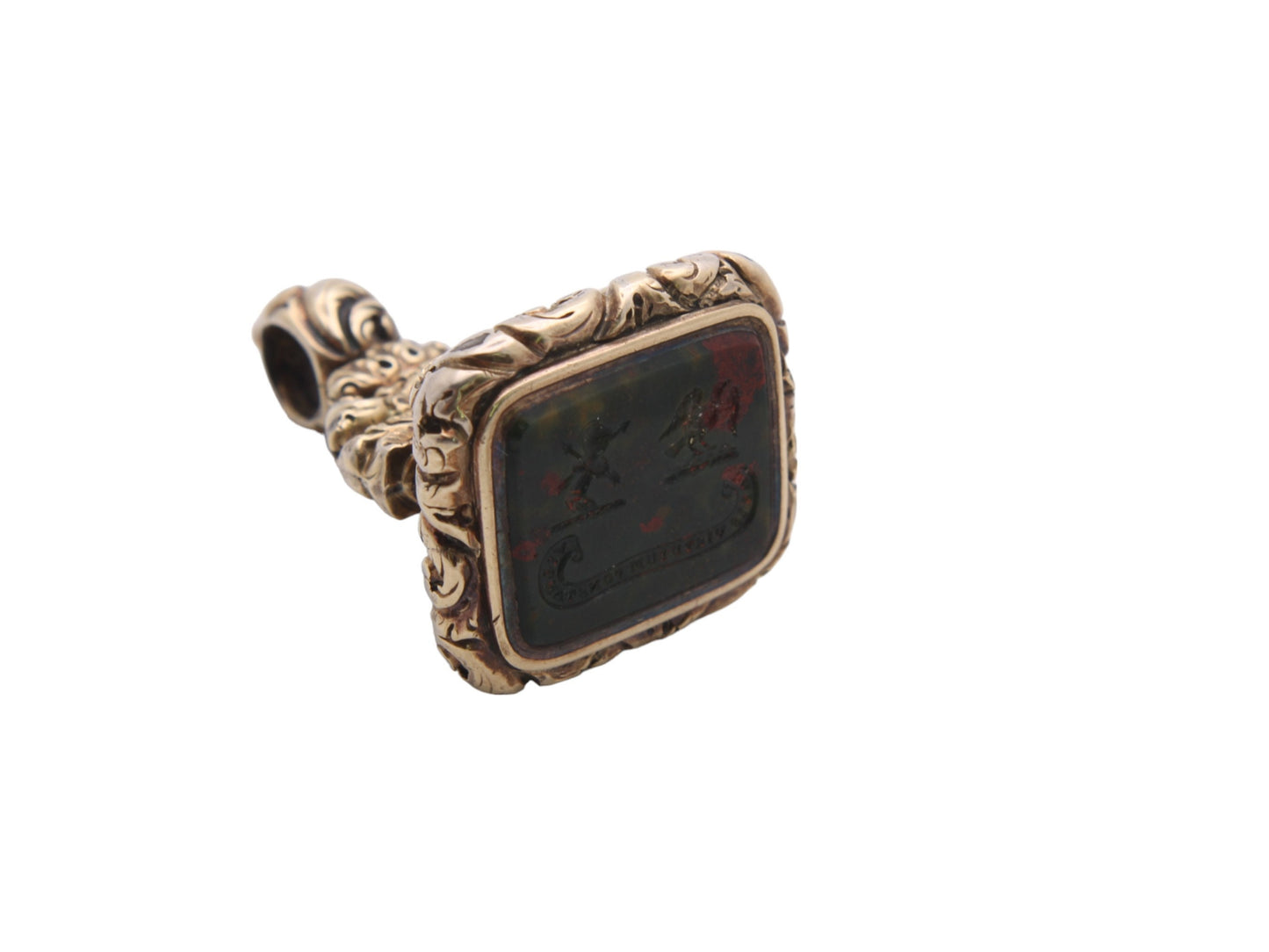 Antique 9ct Gold Intaglio Falcon Crest "Steadiness is the foundation of the virtues" Seal Pendant