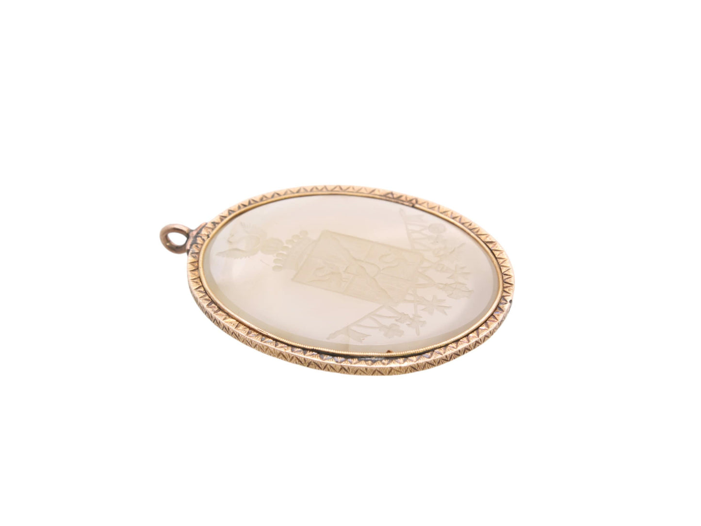 Antique 18ct Gold Swan Intaglio Crested Chalcedony Pendant