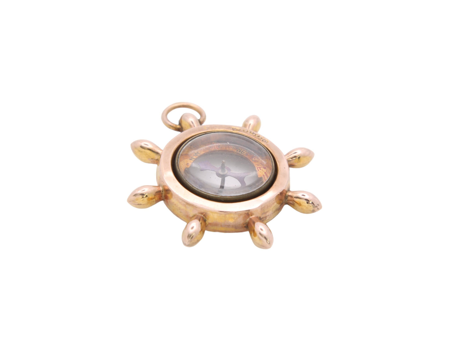 Antique 9ct Gold Ships Wheel Nautical Compass Pendant