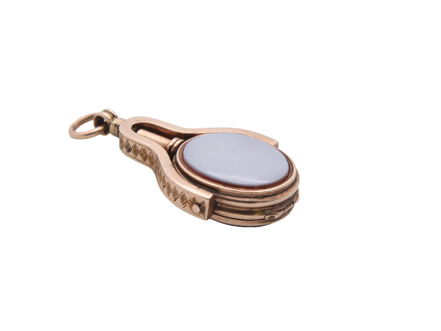 Antique 9ct Gold Bloodstone Lilac Agate Watch Key Pendant With Hidden Locket