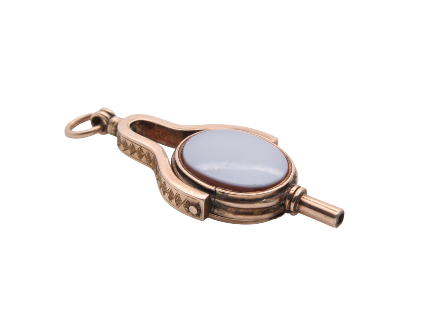 Antique 9ct Gold Bloodstone Lilac Agate Watch Key Pendant With Hidden Locket