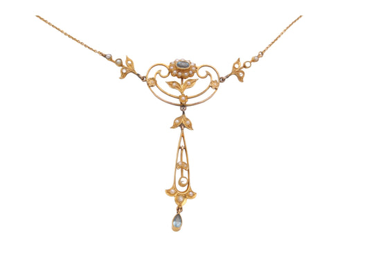 Antique 15ct Gold Topaz & Pearl Necklace Pendant