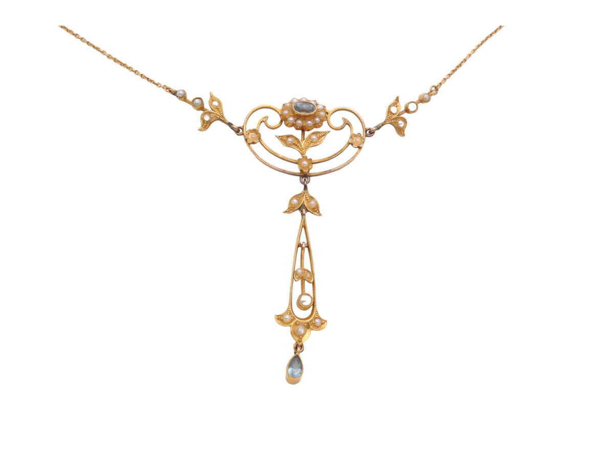 Antique 15ct Gold Topaz & Pearl Necklace Pendant