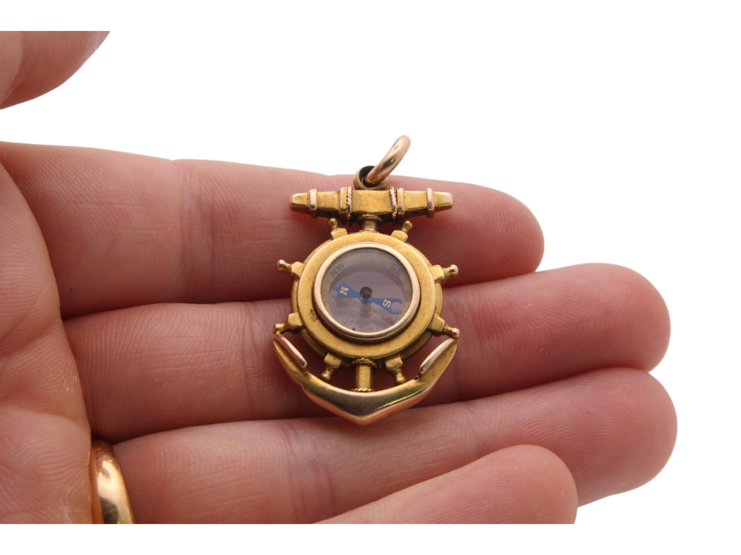 Antique 15ct Gold Anchor Ships Wheel Compass Pendant