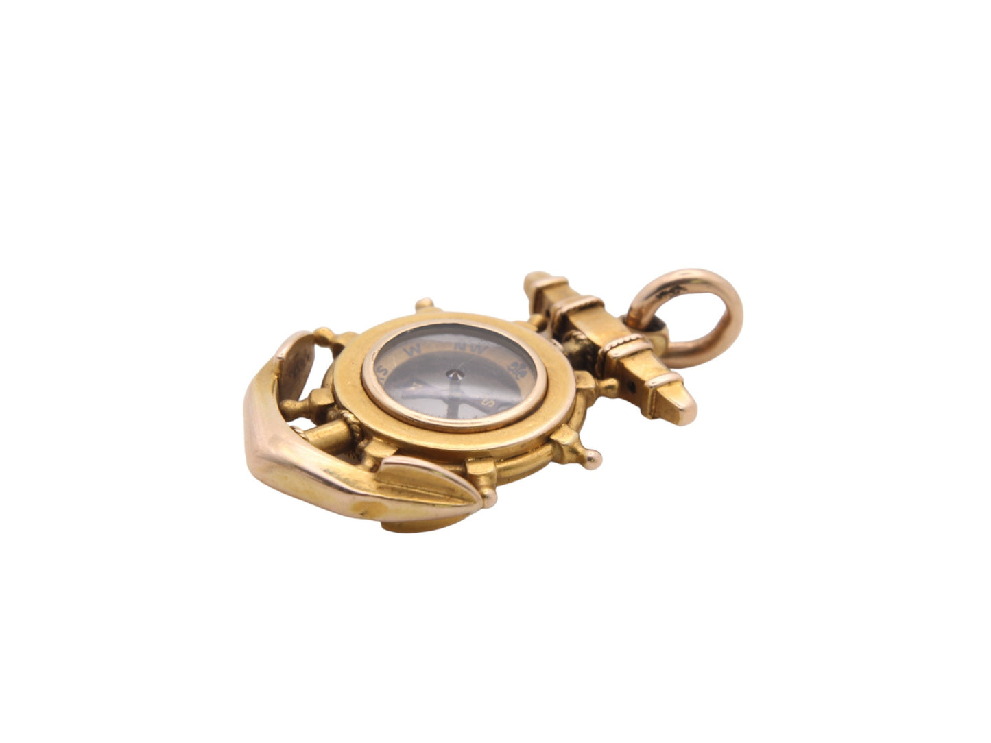Antique-15ct-Gold-Anchor-Ships-Wheel-Compass-Pendant