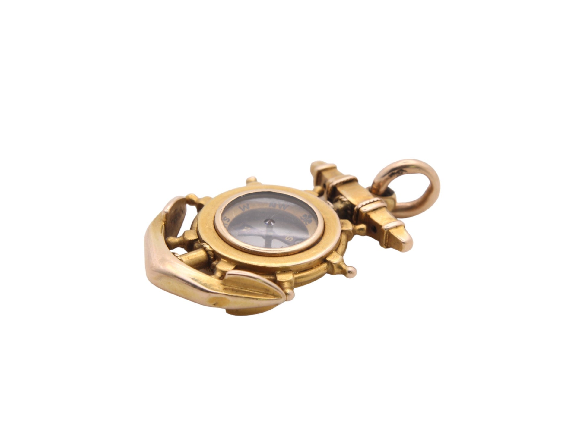 Antique-15ct-Gold-Anchor-Ships-Wheel-Compass-Pendant