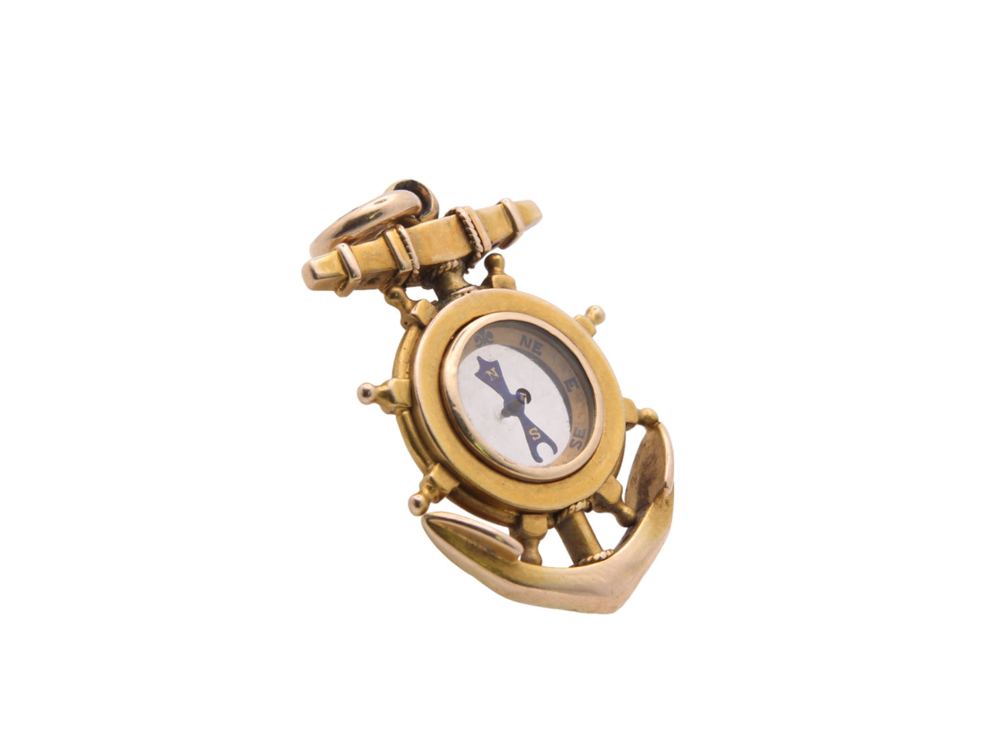 Antique 15ct Gold Anchor Ships Wheel Compass Pendant