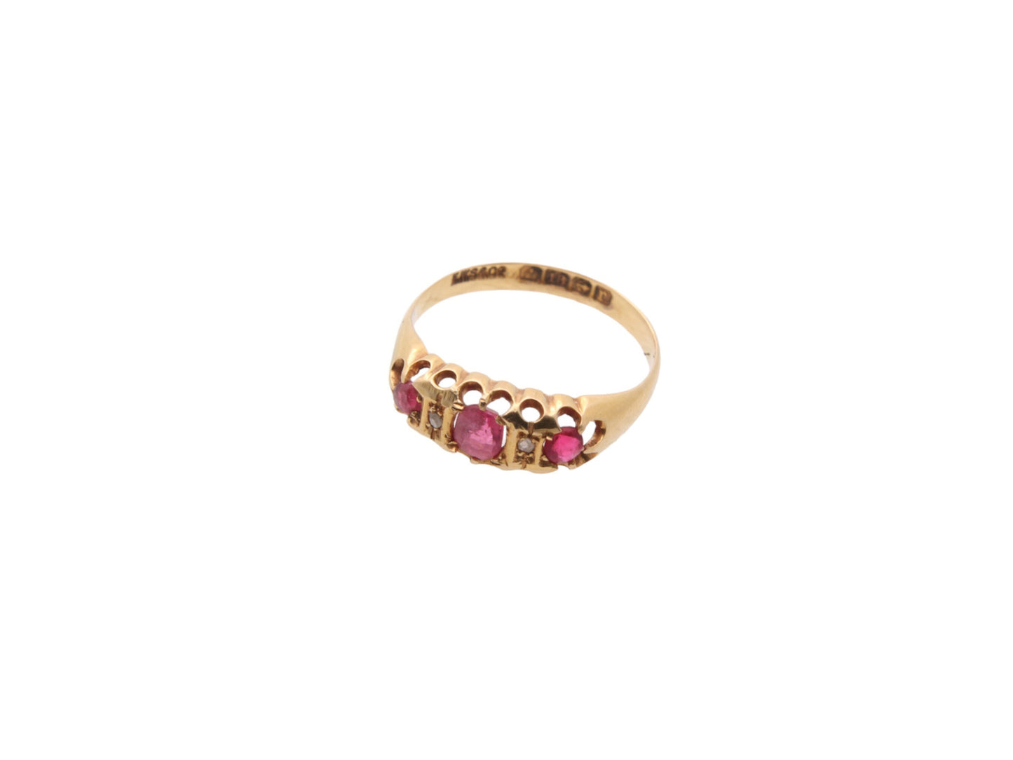 Antique 18ct Gold, Diamond & Ruby Gypsy Boat Ring 0.36ctw