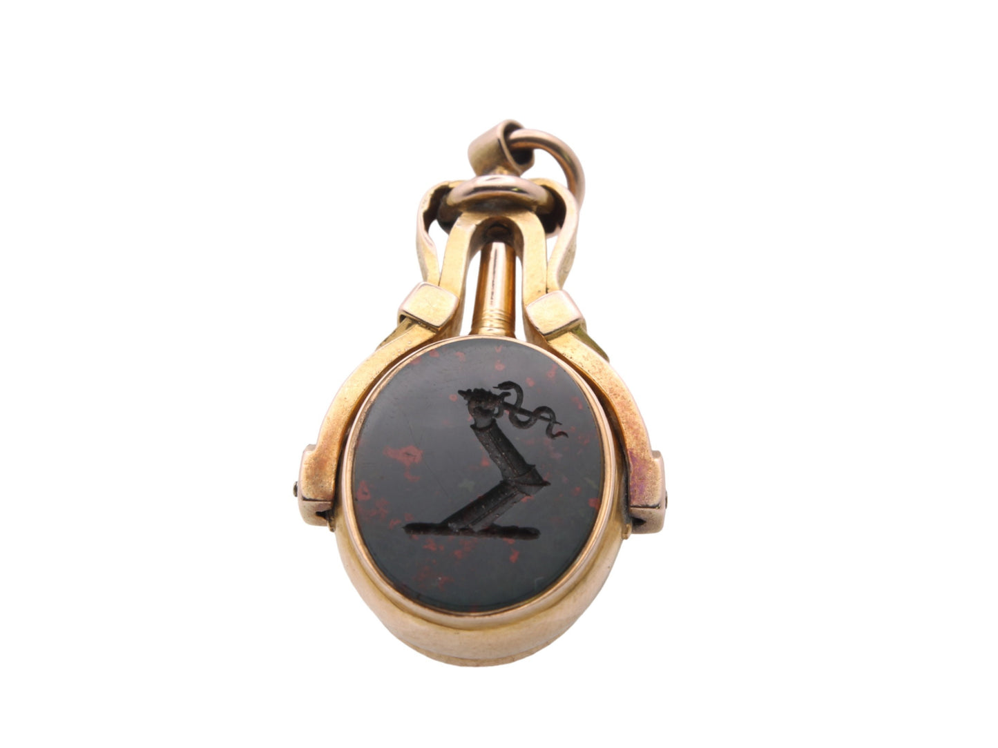 Antique 15ct Gold Carnelian Bloodstone Intaglio Watch Key, Hidden Locket
