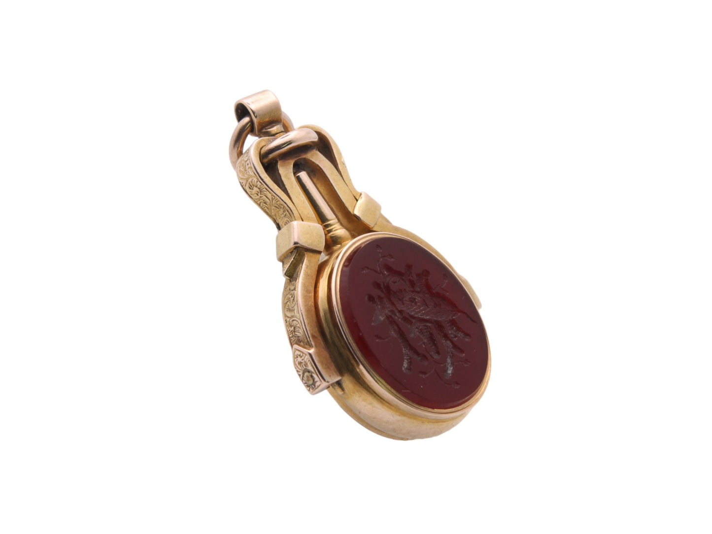 Antique 15ct Gold Carnelian Bloodstone Intaglio Watch Key, Hidden Locket