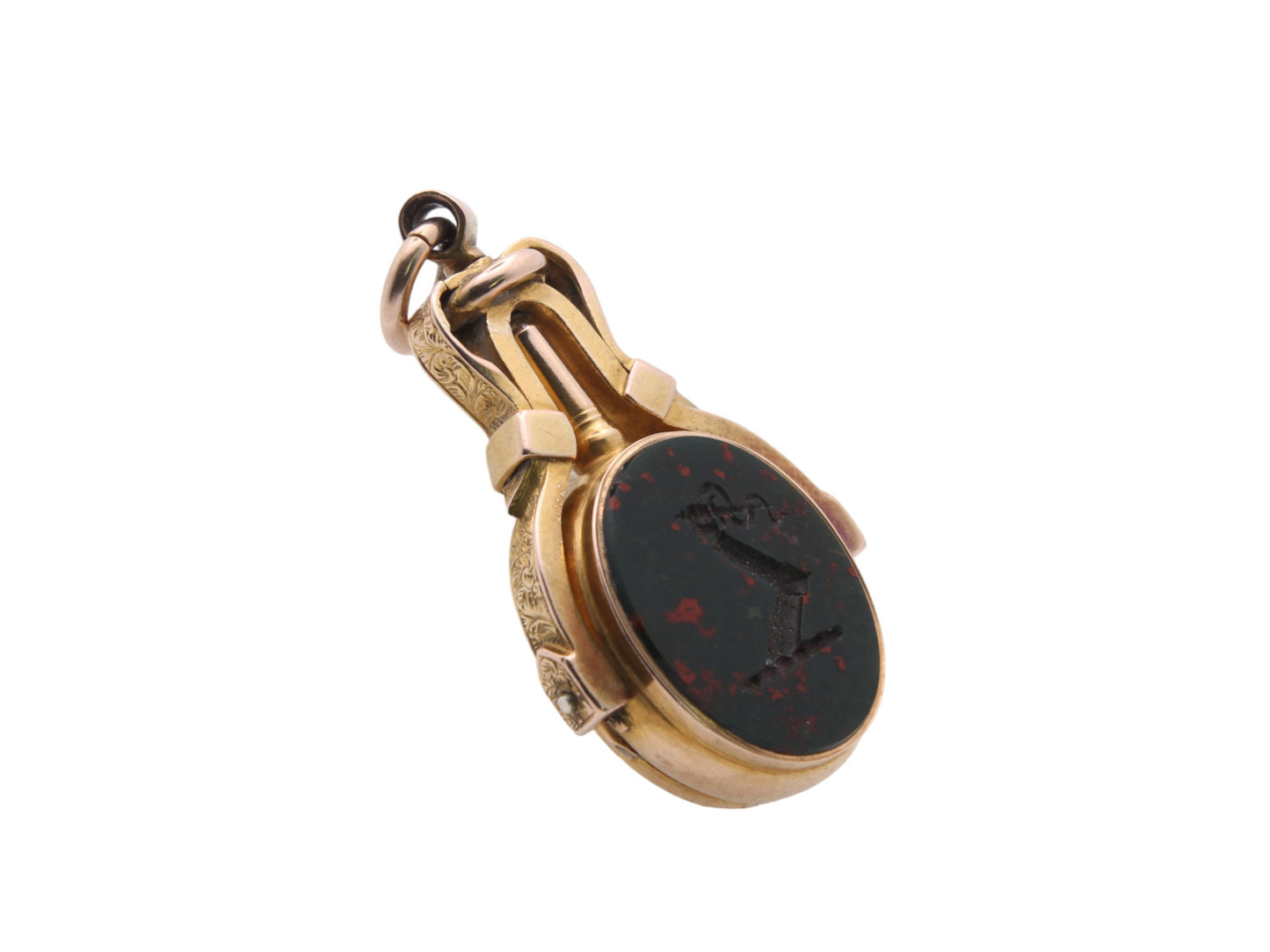 Antique 15ct Gold Carnelian Bloodstone Intaglio Watch Key, Hidden Locket