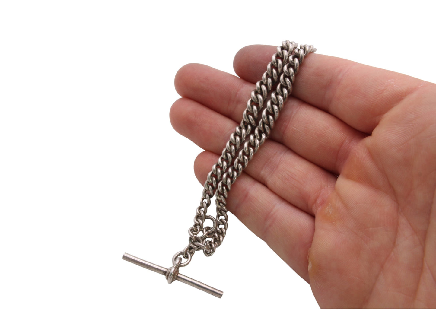 Antique Sterling Silver Double Albert Graduated Chain, 13.25"