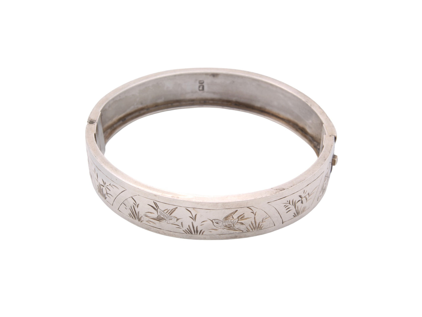 Antique Victorian Silver Swallow Bird In Flight Bangle, 1885