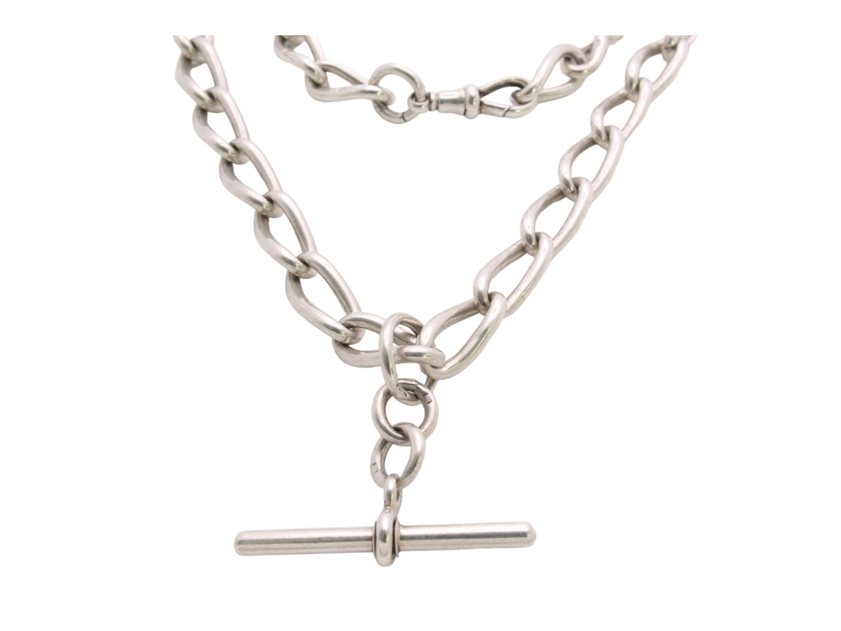 Antique Silver Twisted Trombone Link Necklace Chain, 15.5"