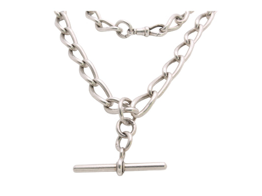 Antique Silver Twisted Trombone Link Necklace Chain, 15.5"