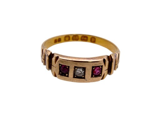 Antique Victorian 18ct Gold, Diamond and Ruby Gypsy Ring