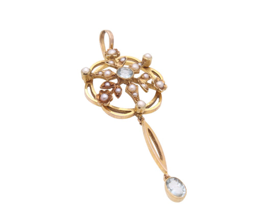 Antique 15ct Gold Aquamarine Pearl Pendant