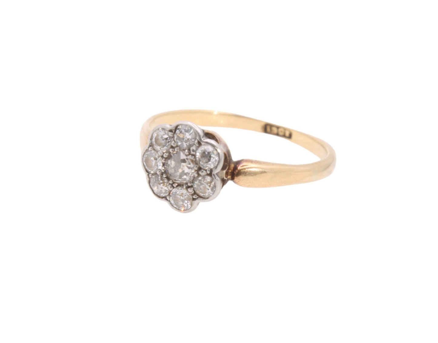 Antique 18ct Gold & Platinum Diamond Cluster Daisy Ring, 0.42ct