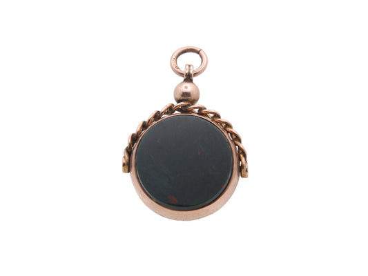 Antique 9ct Gold Bloodstone Carnelian Spinner Pendant