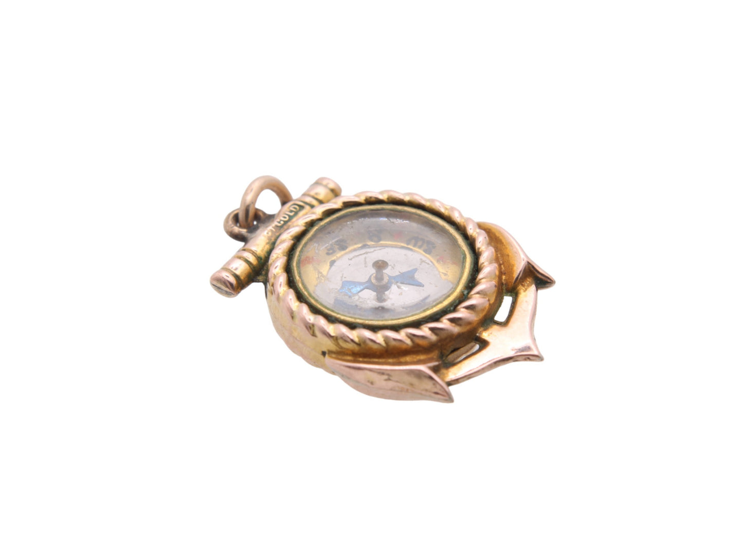 Antique 9ct Gold Ships Anchor Compass Pendant