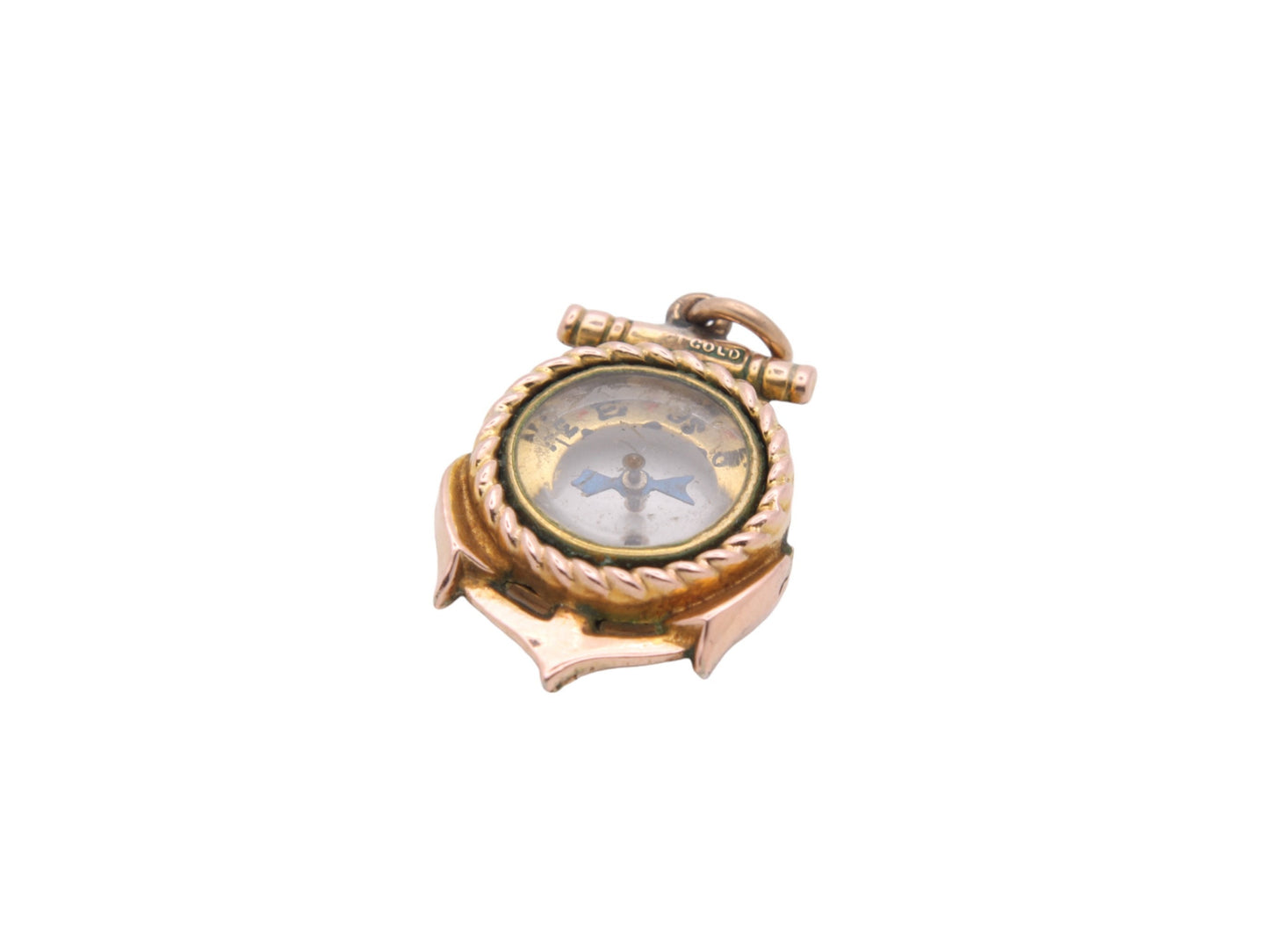 Antique 9ct Gold Ships Anchor Compass Pendant
