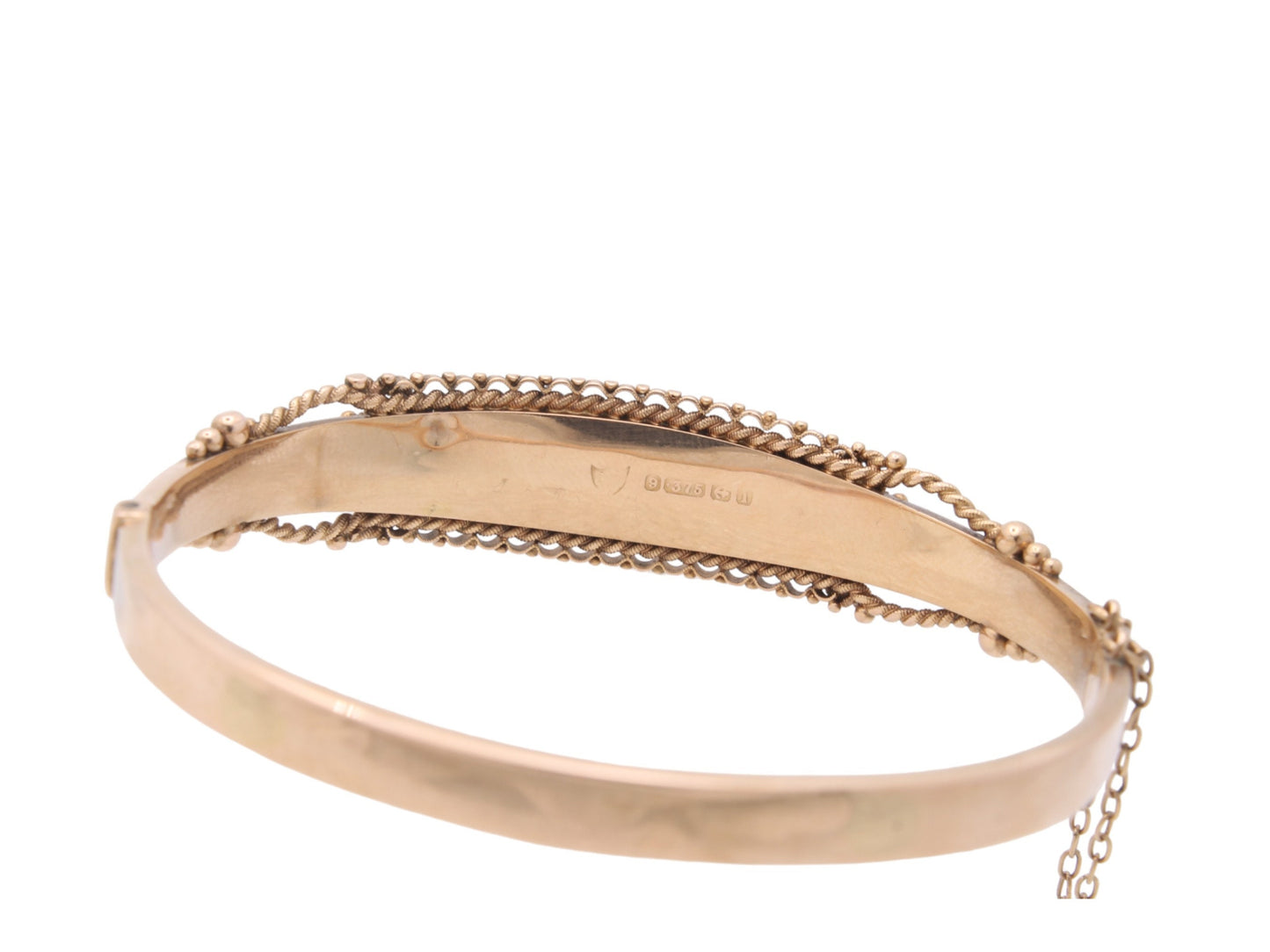 Antique 9ct Gold Diamond & Garnet Decorative Bangle - 1908