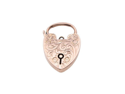Antique 9ct Gold Engraved Padlock Pendant