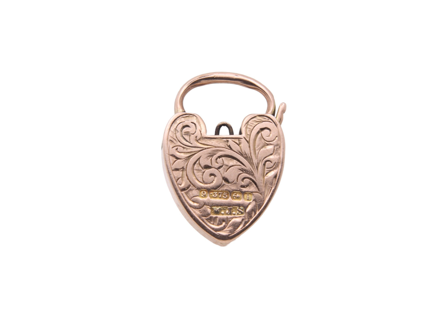Antique 9ct Gold Engraved Padlock Pendant