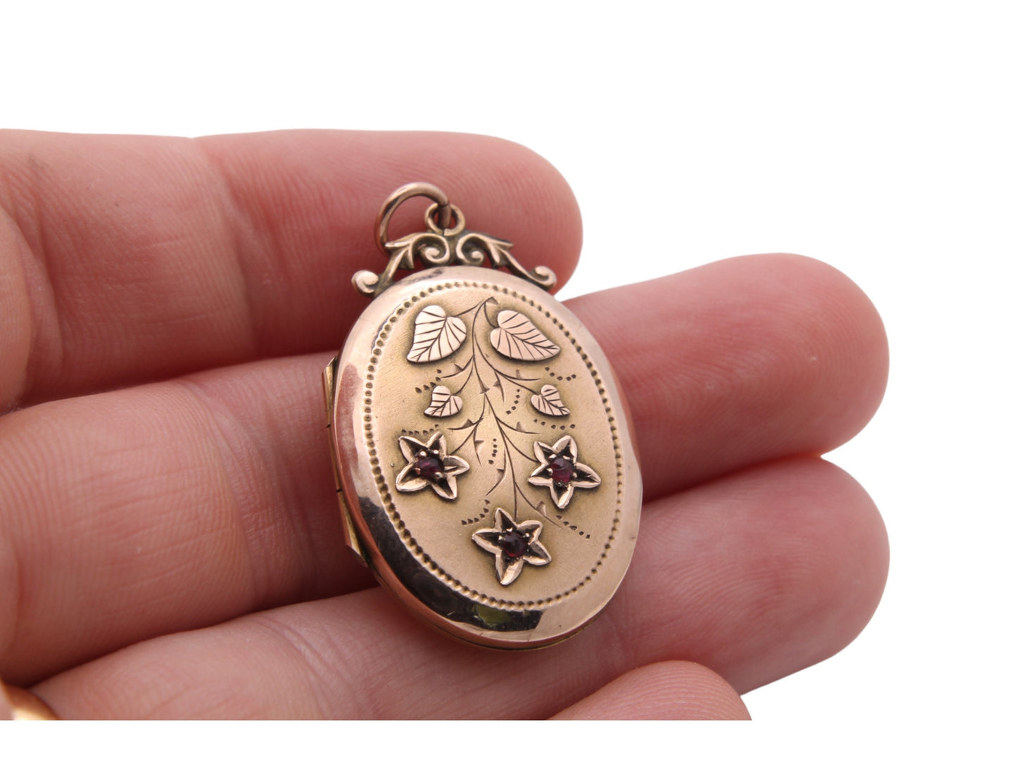 Antique Edwardian 9ct Gold Floral Paste Locket