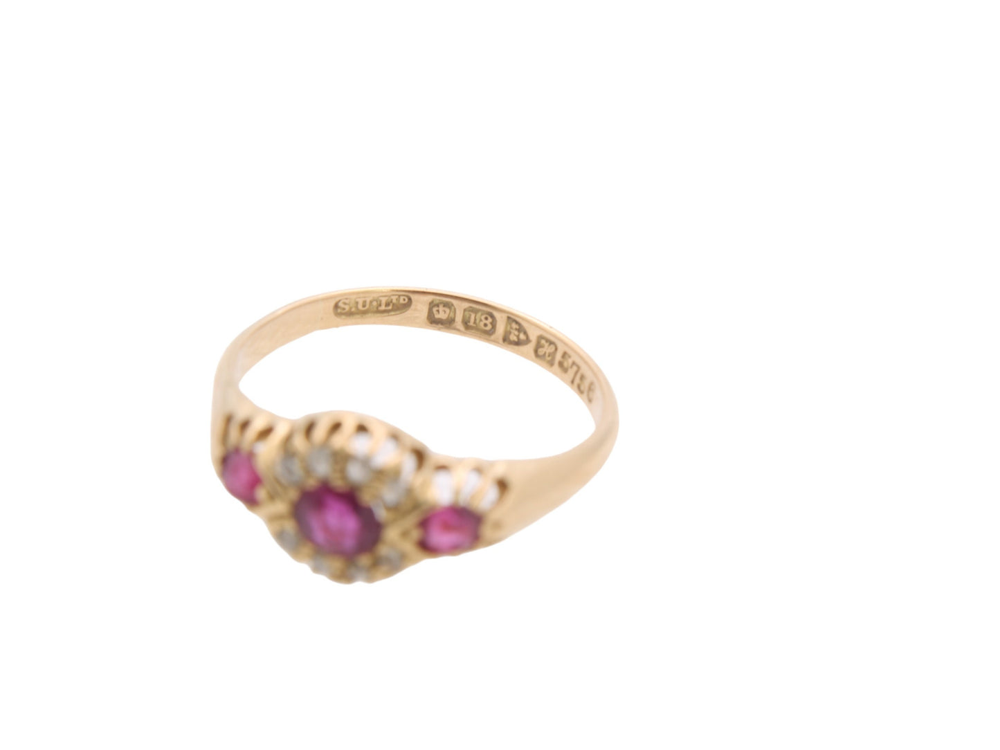 Antique 18ct Gold Diamond & Ruby Gypsy Ring, 1908