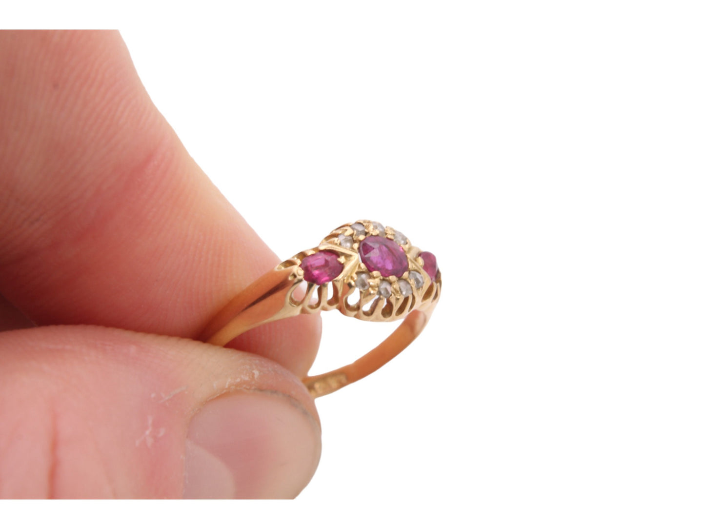 Antique 18ct Gold Diamond & Ruby Gypsy Ring, 1908