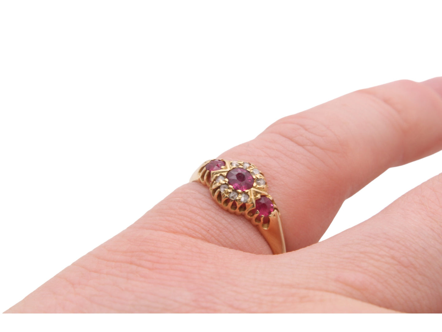 Antique 18ct Gold Diamond & Ruby Gypsy Ring, 1908