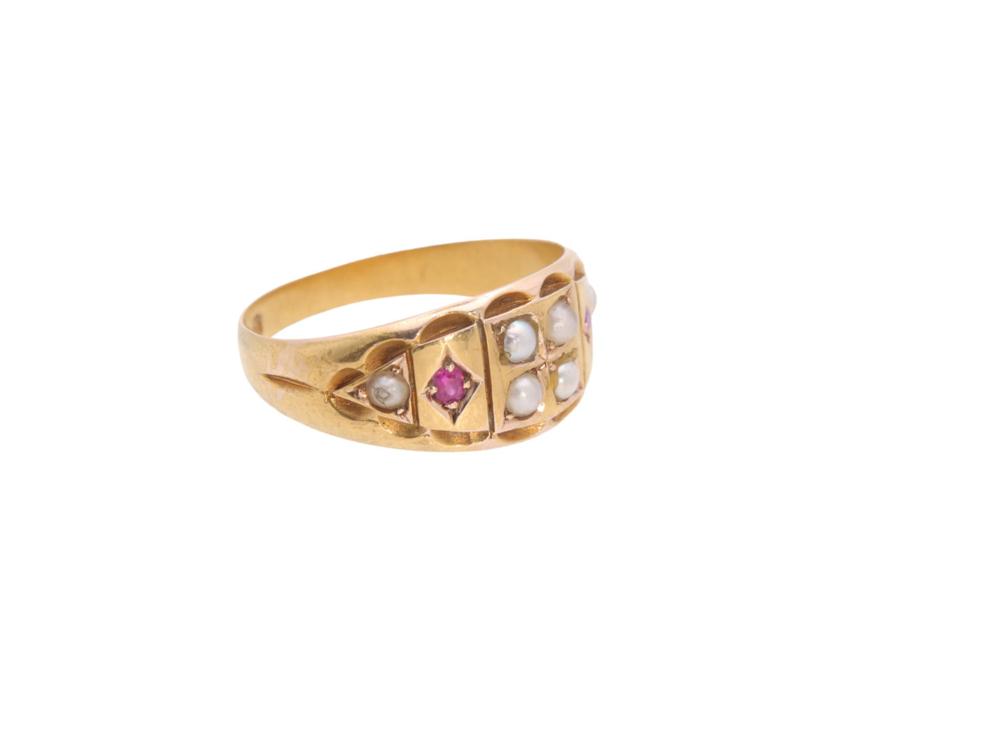 Antique Victorian 15ct Gold Ruby & Pearl Ring