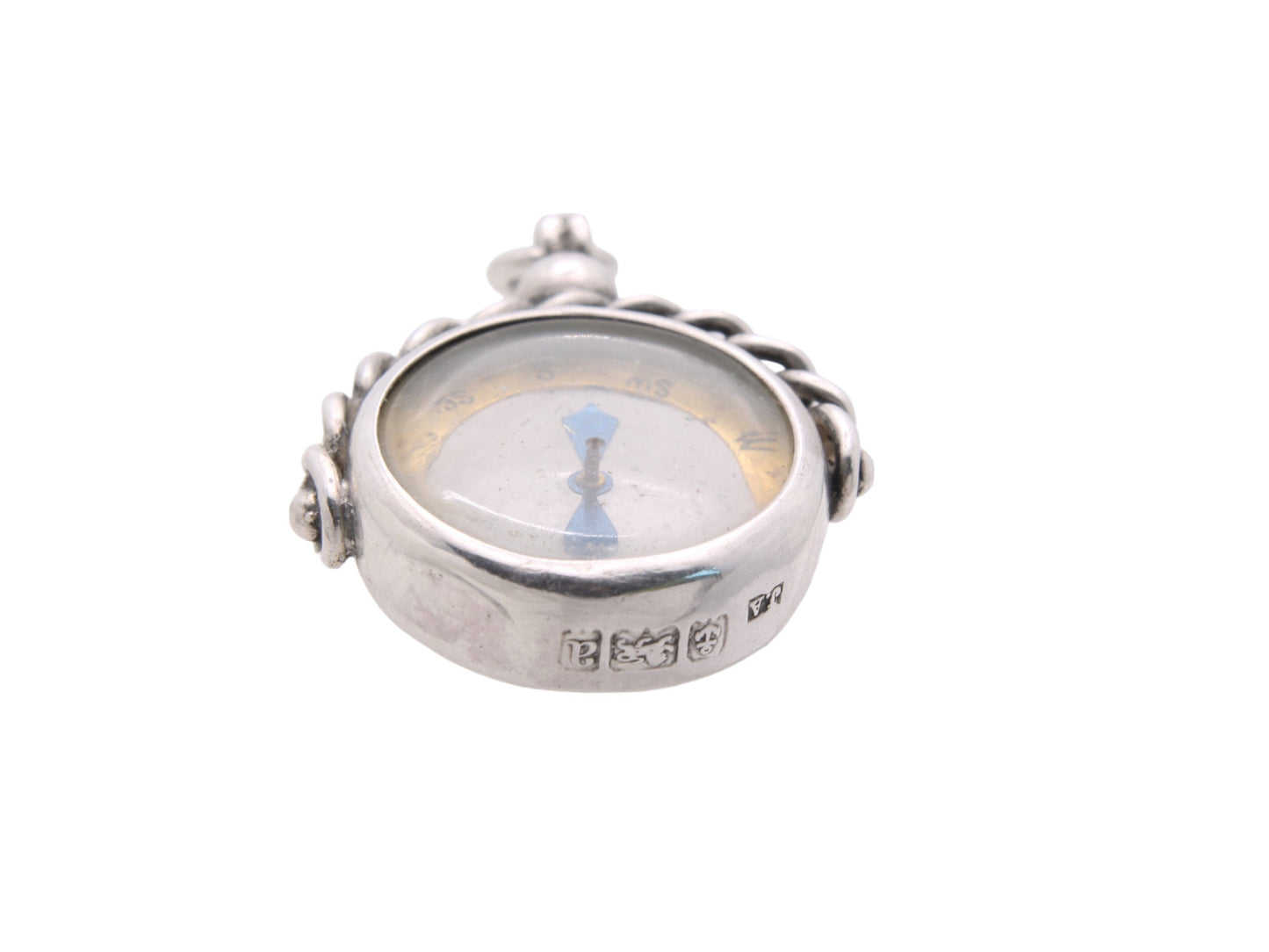 Antique Sterling Silver Compass Pendant Fob